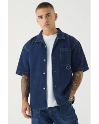 Boohoo - Short Sleeve Oversized Boxy Revere Denim Shirt - Lyst