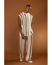BoohooMAN - Oversized Open Stitch T-shirt Trouser Knitted Set - Lyst