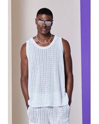 BoohooMAN - Relaxed Crochet Knitted Tank In White - Lyst