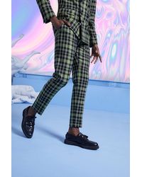 BoohooMAN Skinny Bright Tartan Check Trouser - Green