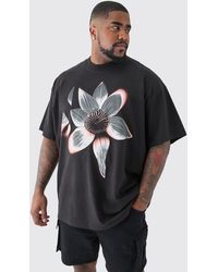 BoohooMAN - Plus Oversized Extended Neck Abstract Floral Print T-shirt - Lyst
