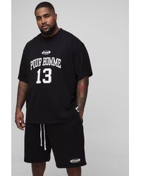 BoohooMAN - Plus Oversized Pour Homme Print T-Shirt & Short Set - Lyst