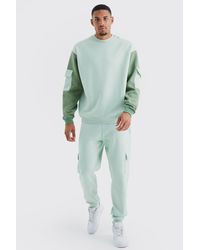 BoohooMAN - Tall Oversized Colour Block Cargo Tracksuit - Lyst