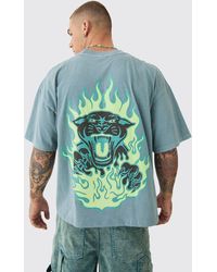 BoohooMAN - Oversized Extended Neck Boxy Flame Panther Back Print T-shirt - Lyst