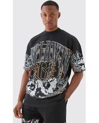 BoohooMAN - Oversized Extended Neck Worldwide Large Graphic T-shirt - Lyst