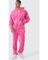 BoohooMAN - Oversized Worldwide Large Applique Teddy Borg Hooded Tracksuit - Lyst