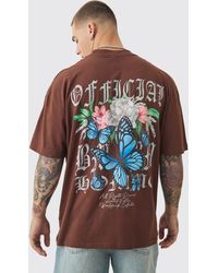 BoohooMAN - Oversized Extended Neck Butterfly Print Washed T-shirt - Lyst