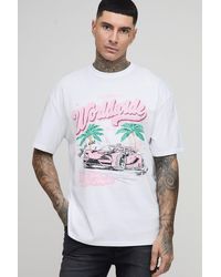 BoohooMAN - Tall Oversize Moto T-Shirt mit Worldwide Palmen-Print - Lyst