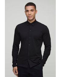 Boohoo - Slim Fit Jersey Long Sleeve Shirt - Lyst