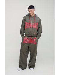 BoohooMAN - Oversized Boxy Homme Raw Seams Loopback Hooded Zip Through Loopback Tracksuit - Lyst