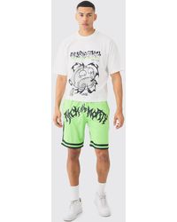 Boohoo - Oversized Boxy Rick And Morty License T-shirt And Mesh Short Set - Lyst