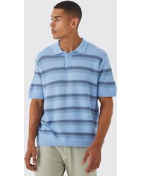 BoohooMAN - Oversized Boxy Ombre Striped Knitted Polo - Lyst