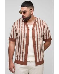 BoohooMAN - Plus Stripe Crochet Regular Polo Shirt - Lyst