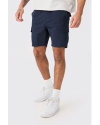 BoohooMAN - Elastic Waist Navy Skinny Fit Cargo Shorts - Lyst