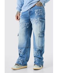 Boohoo - Tall Baggy Rigid Bm Applique Multi Pocket Cargo Jeans - Lyst
