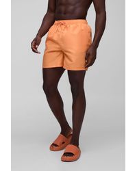 BoohooMAN - Mid Length Embroidered Branded Swim Trunks - Lyst