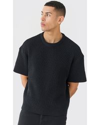 BoohooMAN - Oversized Textured Open Knit T-shirt - Lyst