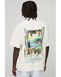 BoohooMAN - Ecru Oversized Extended Neck MAN Positano Window Printed T-Shirt - Lyst