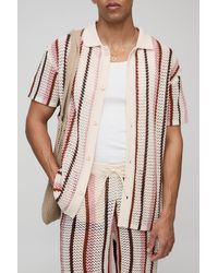 BoohooMAN - Relaxed Fit Mid Length Open Stitch Stripe Knitted Shorts - Lyst