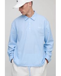BoohooMAN - Oversized Long Sleeve Stripe Embroidered Bungee Rugby Shirt - Lyst
