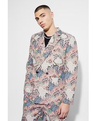 BoohooMAN - Relaxed Fit Double Breasted Tapestry Blazer - Lyst