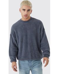 BoohooMAN - Oversized Crew Neck Fluffy Knitted Jumper - Lyst