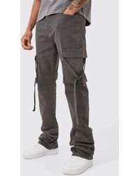 BoohooMAN - Tall Fixed Waist Slim Stacked Flare Strap Cargo Trouser - Lyst