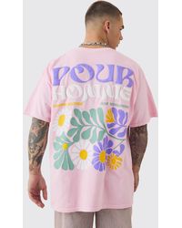 BoohooMAN - Oversized Extended Neck Floral Puff Print Wash T-shirt - Lyst