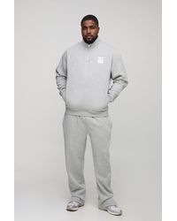 BoohooMAN - Plus Regular 1/4 Zip Gothic B Embroidered Funnel Neck Sweater & Regular Split Hem Jogger Tracksuit - Lyst