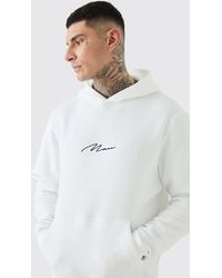 BoohooMAN - Tall Man Signature Over The Head Hoodie In White - Lyst