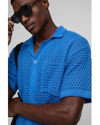 BoohooMAN - Regular Fit Open Stitch Knitted Shirt - Lyst