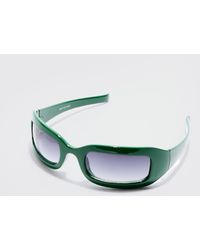 Boohoo - Chunky Wrap Around Rectangle Sunglasses In Green - Lyst