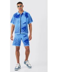 BoohooMAN - Boxy Line Drawing Knitted Shirt And Short Set - Lyst