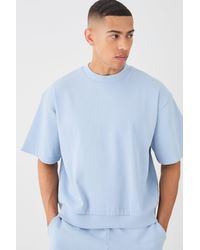 Boohoo - Oversized Boxy Heavyweight Ribbed Short Sleeve Sweatshirt - Lyst