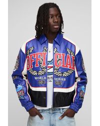 BoohooMAN - Boxy Fit Official Pu Applique Collared Bomber Jacket - Lyst