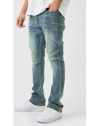 BoohooMAN - Skinny Stretch Flare Jean In Antique Blue - Lyst