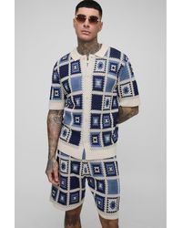 BoohooMAN - Tall Regular Fit Crochet Shirt & Relaxed Short Set - Lyst