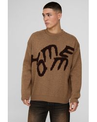 BoohooMAN - Oversized Fluffy Graphic Homme Knitted Sweater - Lyst