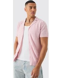 BoohooMAN - Open Stitch Button Down Knitted Shirt In Pink - Lyst