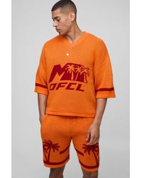 BoohooMAN - Ofcl Oversized Boxy V Neck Baseball Knitted T-Shirt & Short Set - Lyst