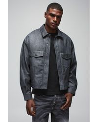 BoohooMAN - Oversized Washed Twill Stitch Detail Trucker Jacket - Lyst