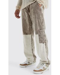 BoohooMAN - Relaxed Colour Block Acid Wash Cord Cargo Trouser - Lyst