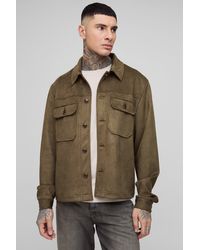 BoohooMAN - Tall Cargo-Shacket aus Wildleder-Imitat - Lyst