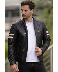 BoohooMAN - Ashwood Leather 'nova' Ashwood Leather Contrasting Stripe Biker Jacket - Lyst