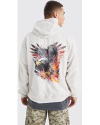 BoohooMAN - Oversized Overdye Homme Eagle Graphic Hoodie - Lyst