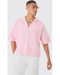 BoohooMAN - Oversized Boxy Crochet Knitted Polo - Lyst