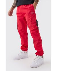 BoohooMAN - Elasticated Waist Slim Fit Shell Cargo Sweatpants - Lyst