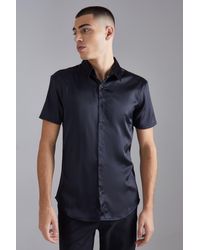 BoohooMAN - Short Sleeve Muscle Fit Stretch Satin Shirt - Lyst
