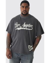BoohooMAN - Plus Oversized Los Angeles Overdye Varsity Print T-shirt - Lyst
