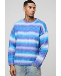 BoohooMAN - Oversized Boxy Brushed Stripe Knitted Jumper - Lyst